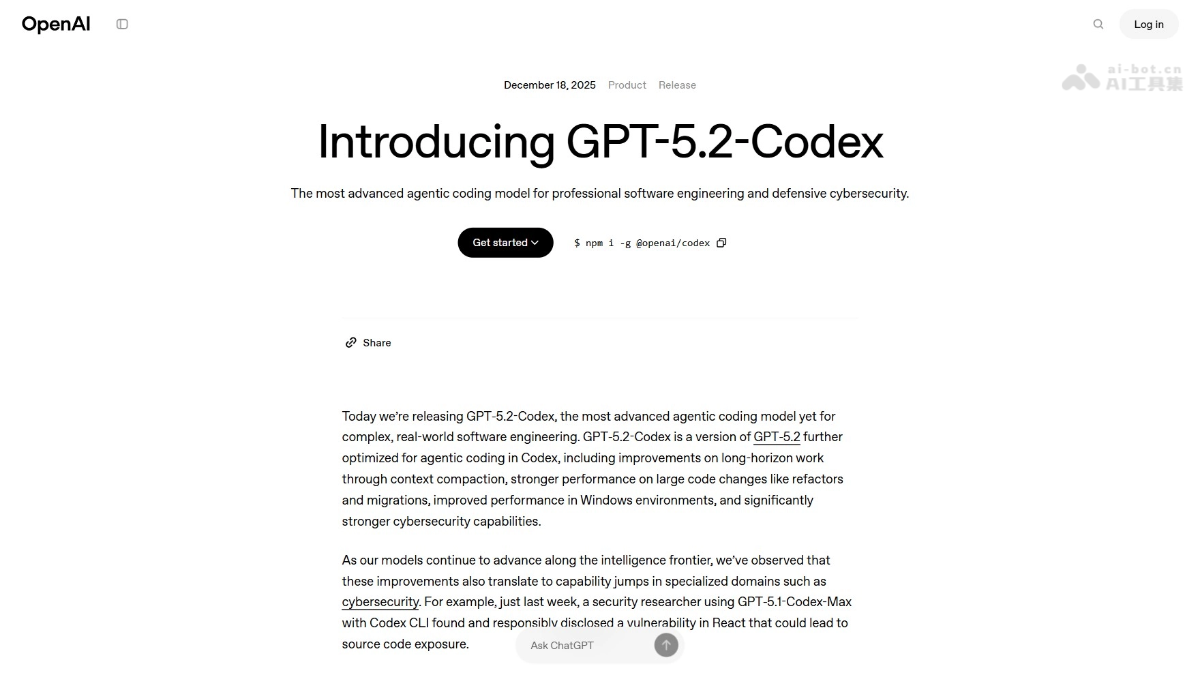 GPT-5.2-Codex – OpenAI推出的智能体编程模型