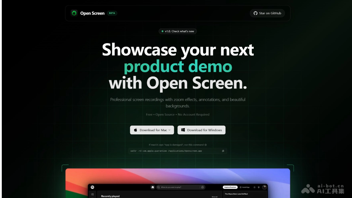 OpenScreen – 开源的屏幕录制工具，Screen Studio的平替