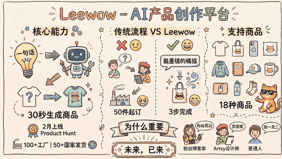 Leewow实测：30秒用AI做一件T恤，周边定制一句话搞定