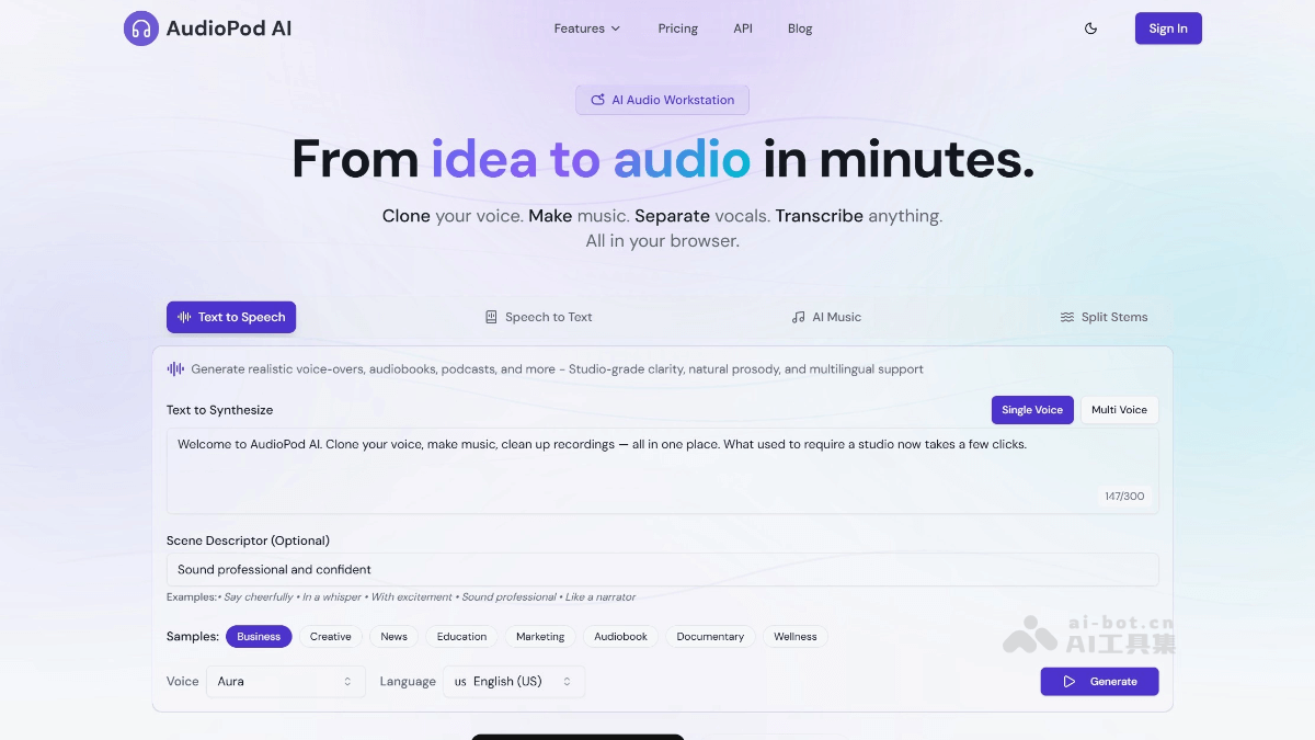 AudioPod AI – AI音频处理工具，提供创作和编辑综合服务