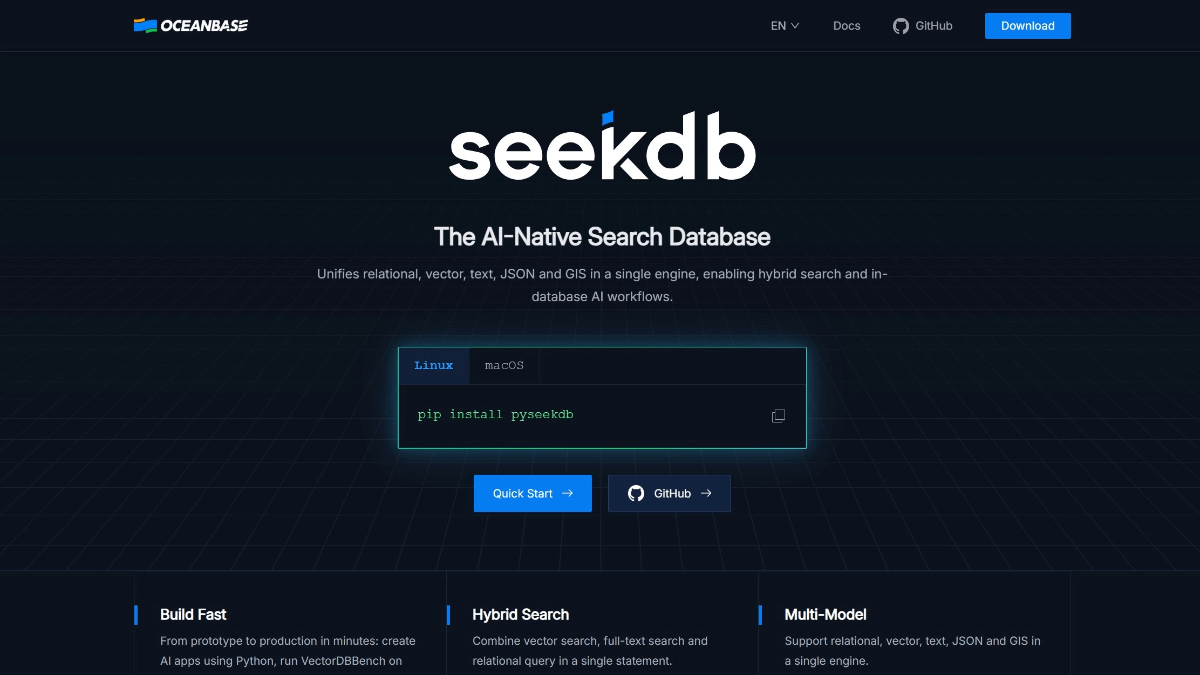 Seekdb – OceanBase开源的首款AI原生混合搜索数据库