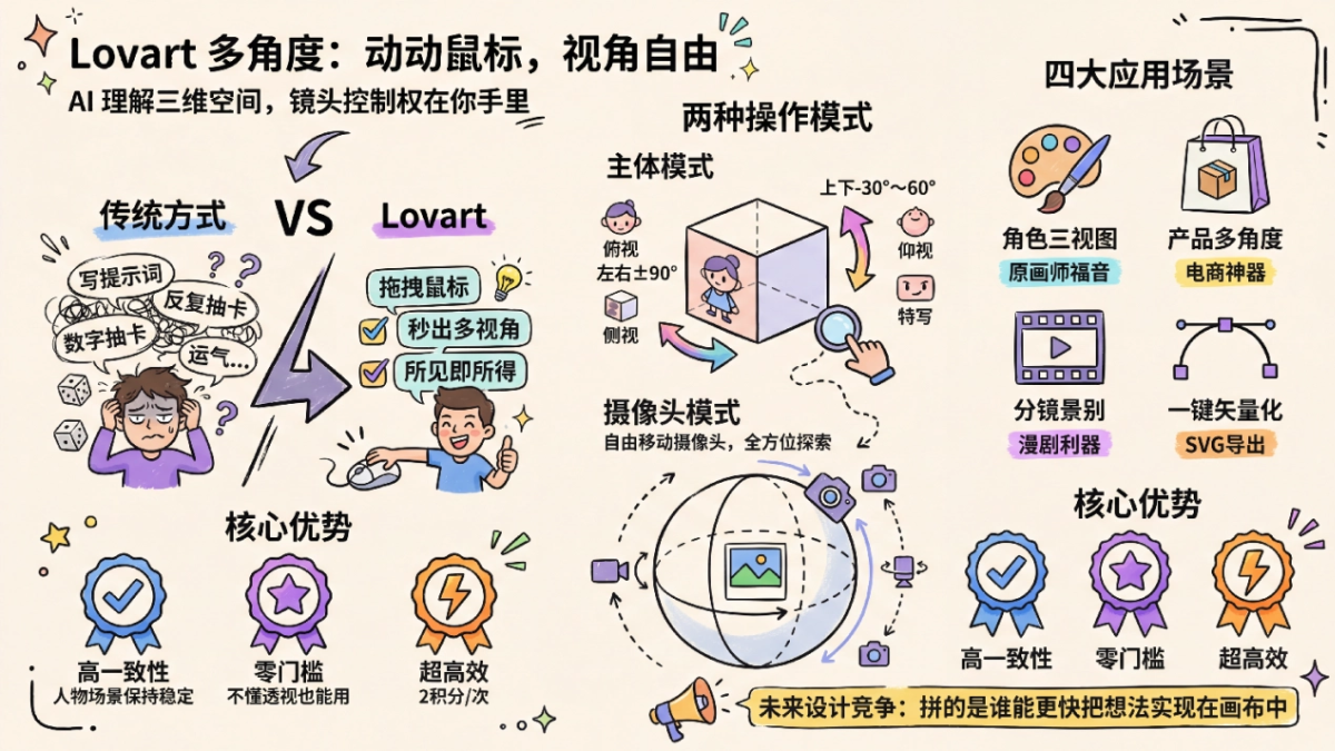 Lovart 多视角功能实测 – 无需提示词，拖拽秒出 AI 三视图与电商产品图