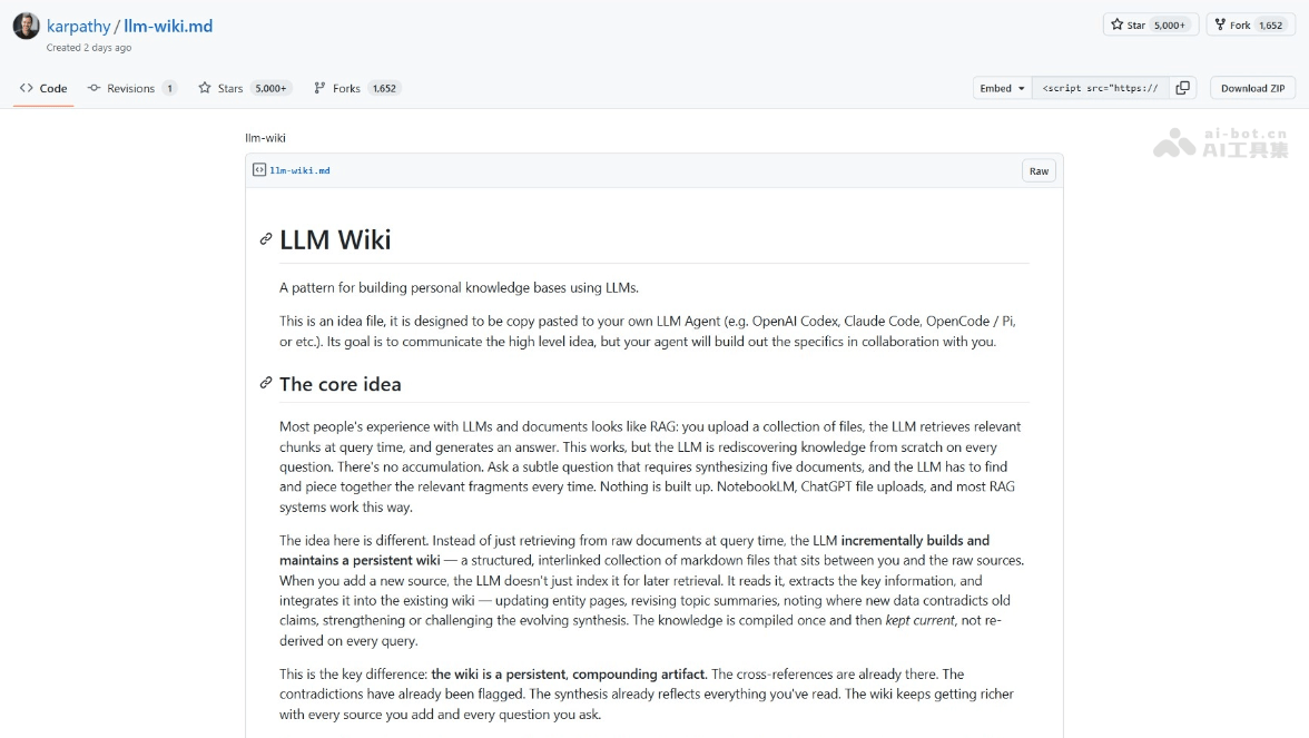 LLM Wiki – Karpathy开源的自运行个人知识库